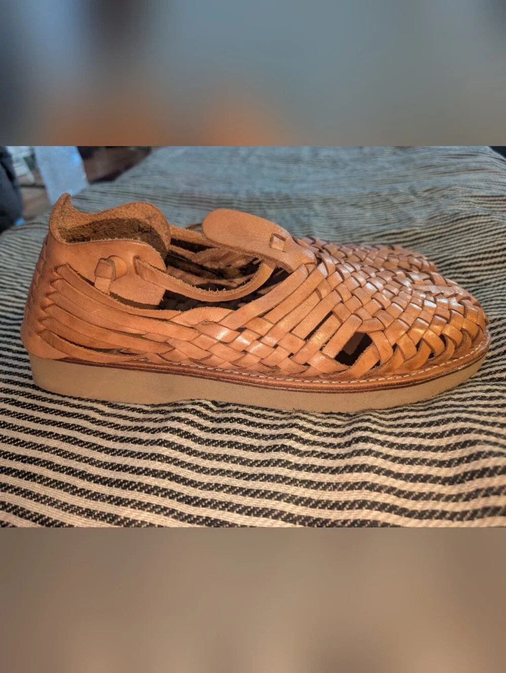 Yuketen Cruz Woven Leather Huarache Tan Shoes Mexico Men 30 US Size 11